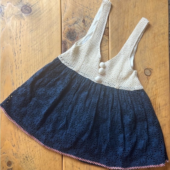 Manoush | Vintage Vibes Navy & Ivory Crochet & Eyelet Sleeveless Top | S - Picture 1 of 7